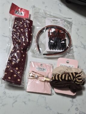 Women’s Hair Accessory Set - Burgundy, Cream & Brown, By D'Bello